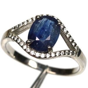 925 Sterling Silver 6 x 9 mm. Blue Sapphire & Zircon Jewelry Ring Size 7.75
